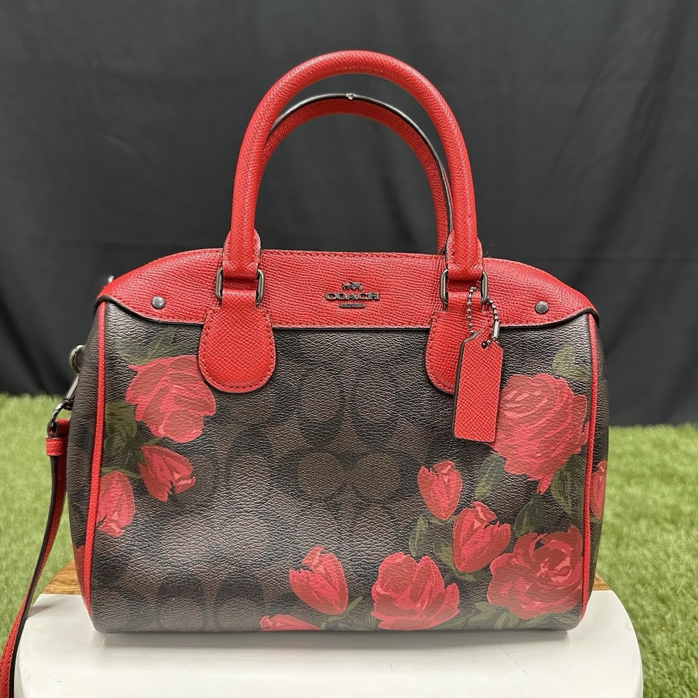 Coach Canvas Mini‎ Bennett Brown Rose Floral Red